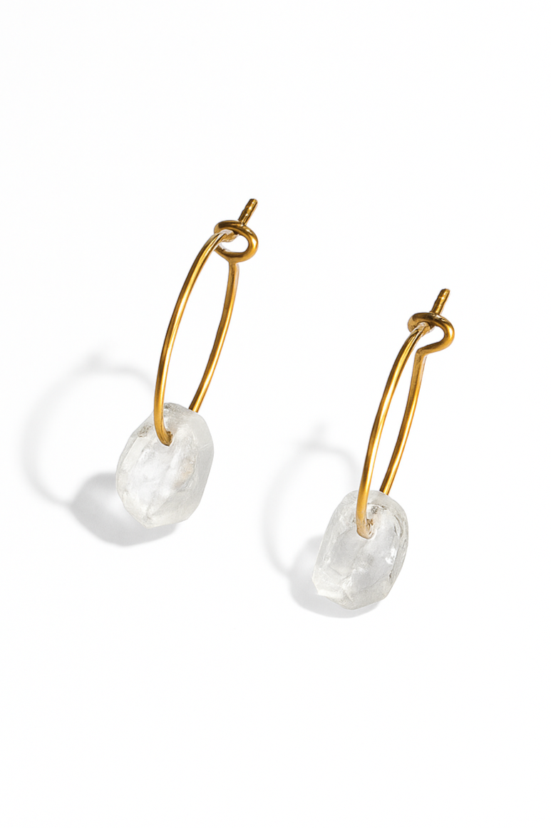 NÁUŠNICE SE SUROVÝM KŘIŠŤÁLEM - minimalistické kroužky