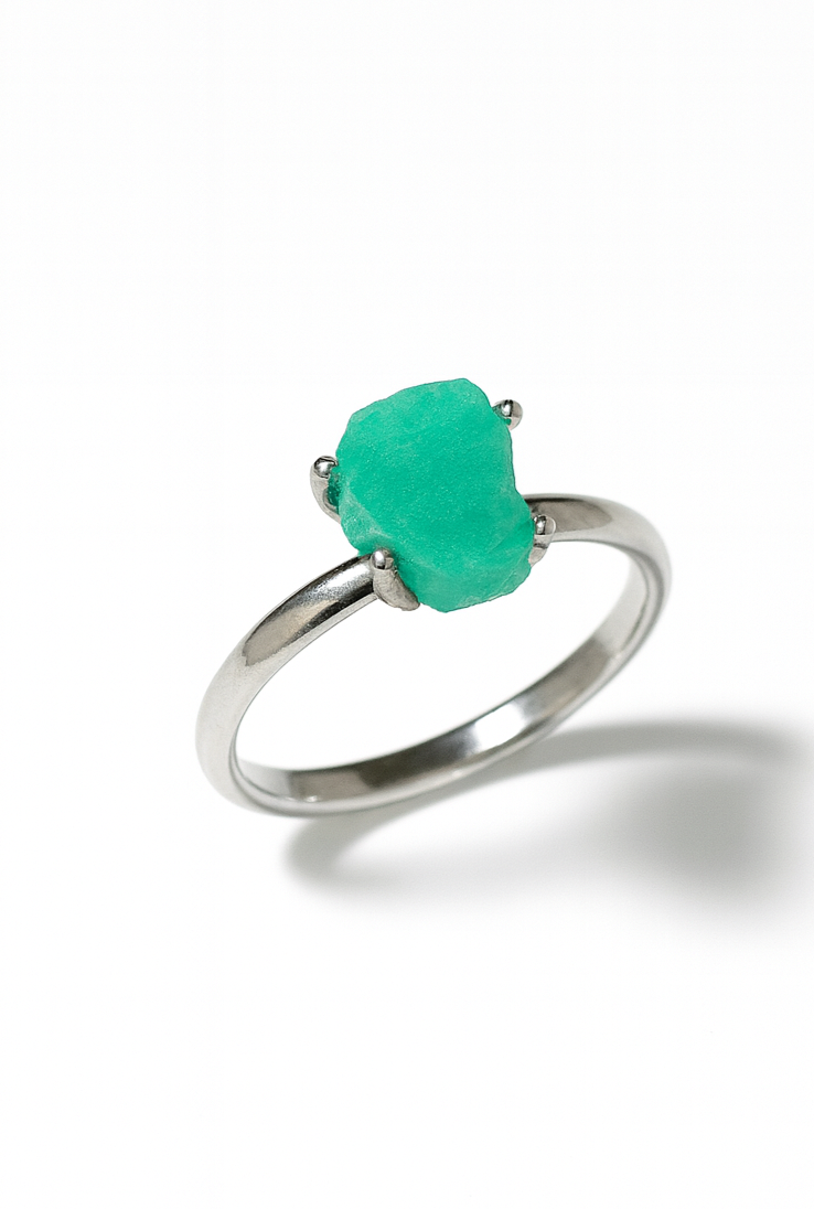 PRSTEN SE SUROVÝM CHRYZOPRASEM - minimalistický 